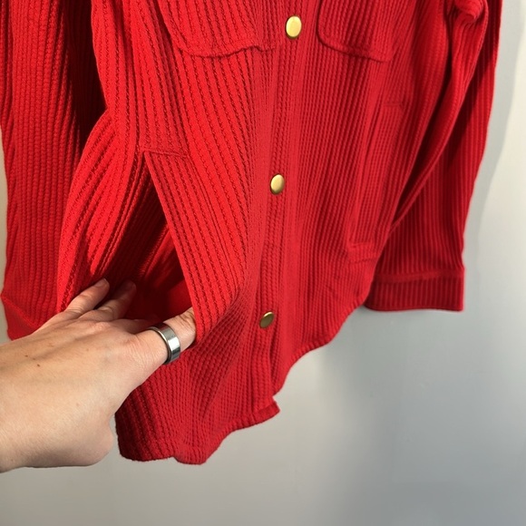 NWT J. Crew Womens Holiday Red Waffle Knit Snap Front Shacket Sz M Shirt Jacket - Picture 7 of 16